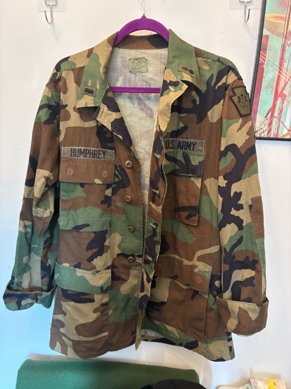 Vintage US Army Woodland BDU Field Coat PA National Guard Patch Med-Regular